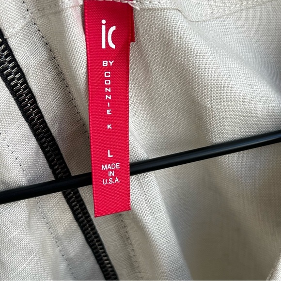 IC By Connie K Linen Key Hole Bow Tie Tunic Top 100% Linen Pockets Large USA - Picture 6 of 13